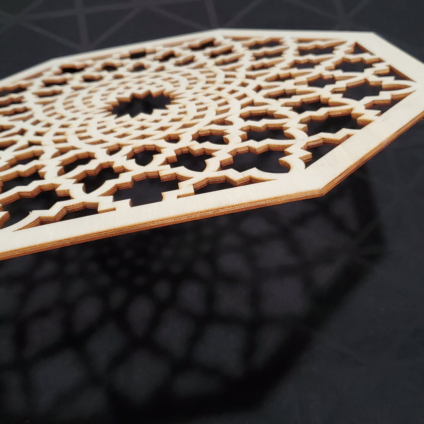 OC-009/ Moroccan Arabesque Octagon / Carved Wood / Laser Cut Wood / geometric Design/ Table decor / wall decor / ceiling decor / Zowaqa