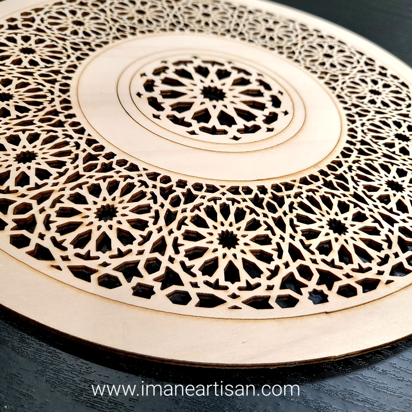 C-001/ Moroccan Arabesque Circle / Carved Wood / Laser Cut Wood / geometric Design/ Table decor / wall decor / ceiling decor / Zowaqa