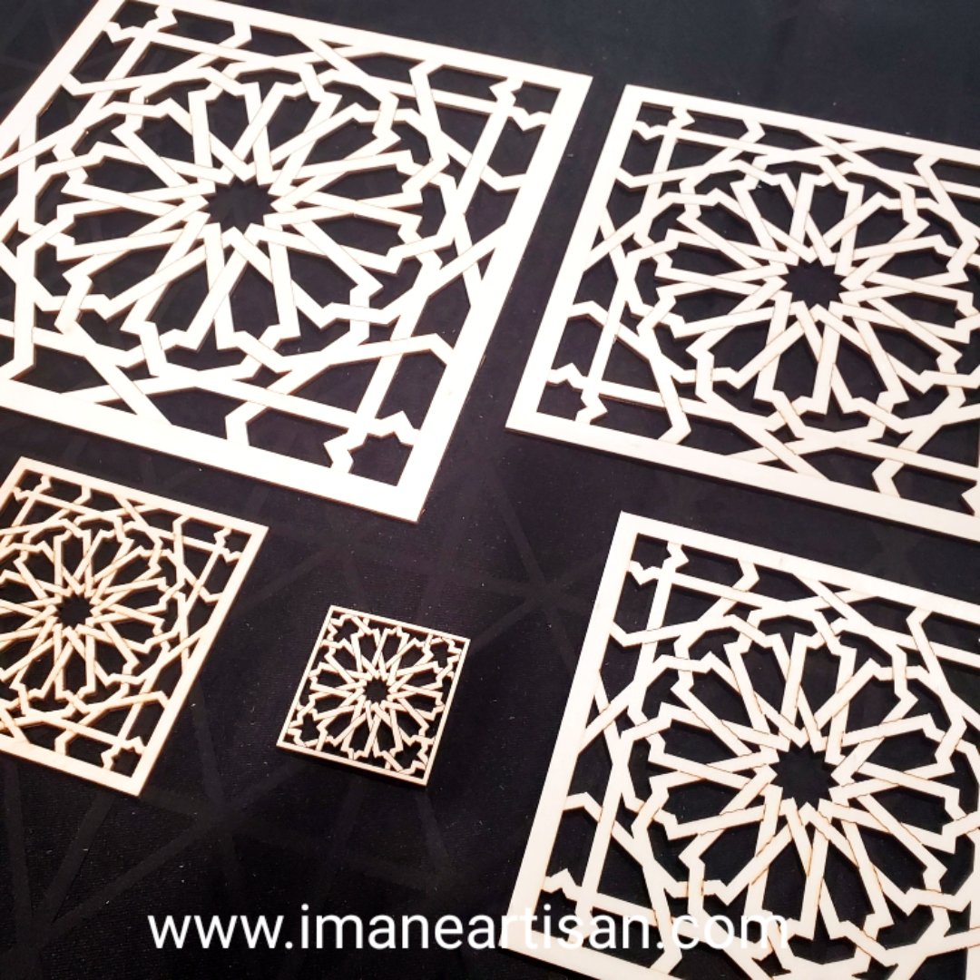 S-001/ Moroccan Arabesque Square / Carved Wood / Laser Cut Wood / geometric Design/ Table decor / wall decor / ceiling decor / Zowaqa