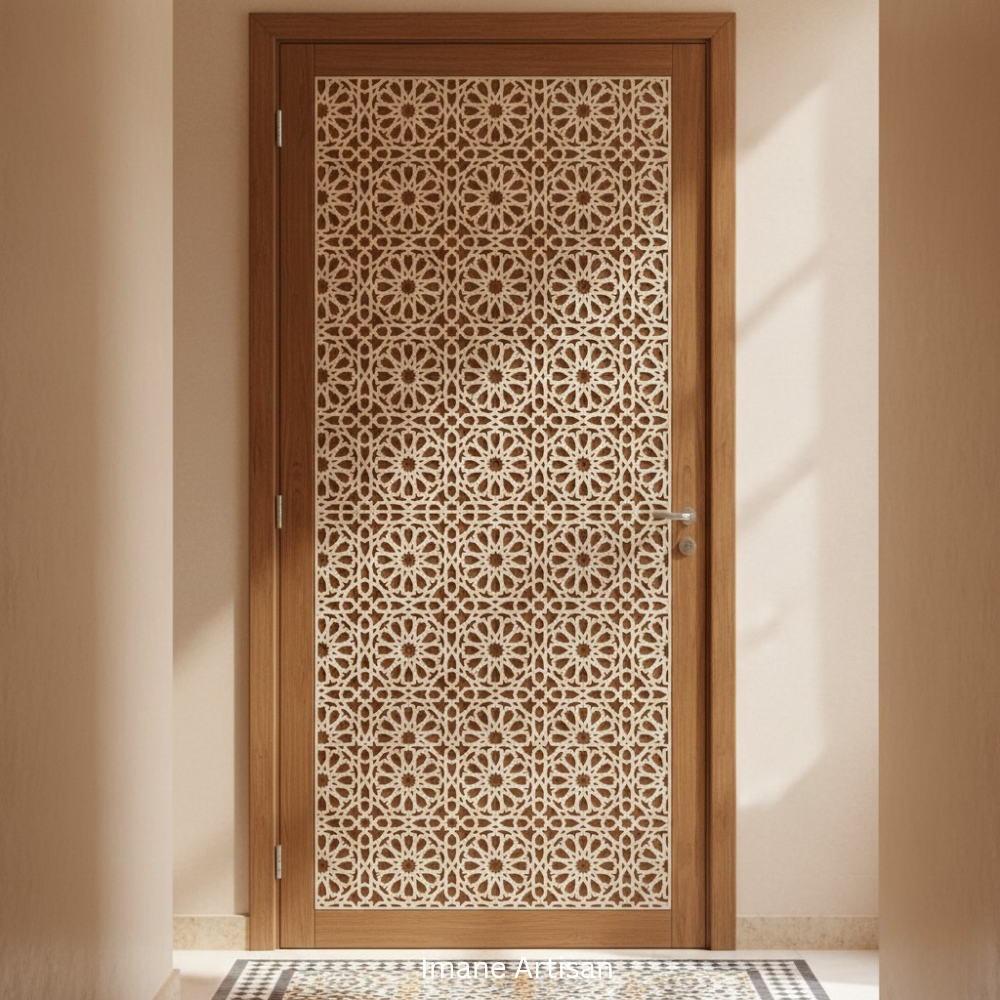 P-001 | Moroccan Geometric Laser-Cut Wood Panel | Carved Wood Decor | Home Accent | Zowaqa / Zowaka | Moroccan Arabesque Pattern