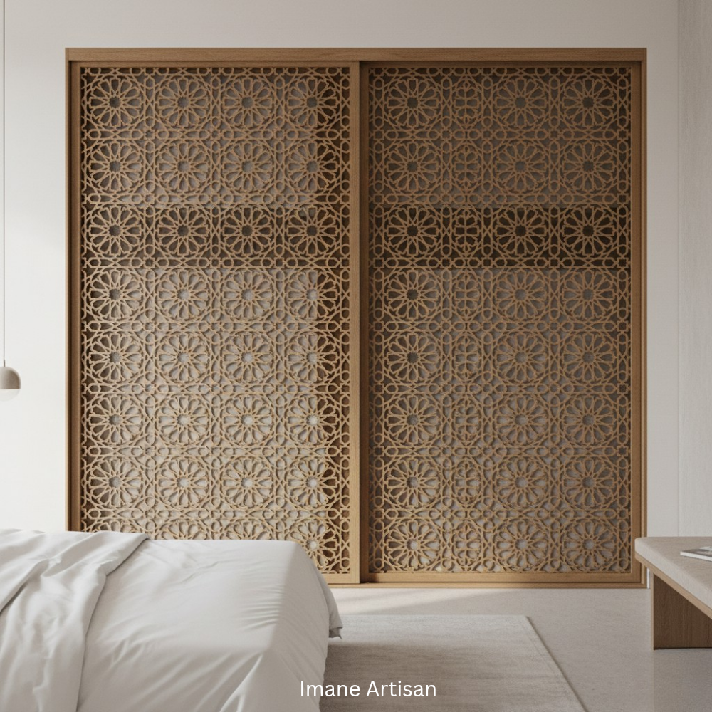 P-001 | Moroccan Geometric Laser-Cut Wood Panel | Carved Wood Decor | Home Accent | Zowaqa / Zowaka | Moroccan Arabesque Pattern