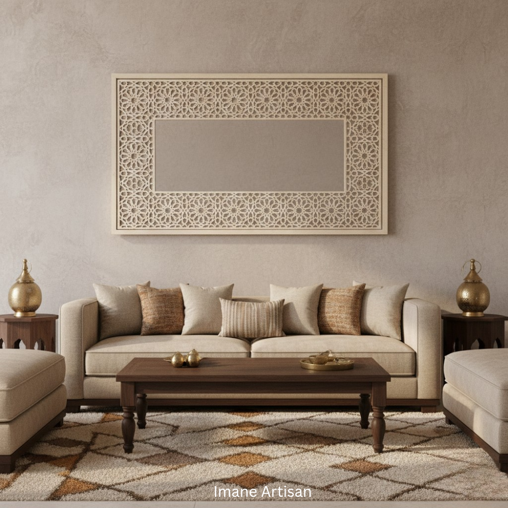 P-001 | Moroccan Geometric Laser-Cut Wood Panel | Carved Wood Decor | Home Accent | Zowaqa / Zowaka | Moroccan Arabesque Pattern