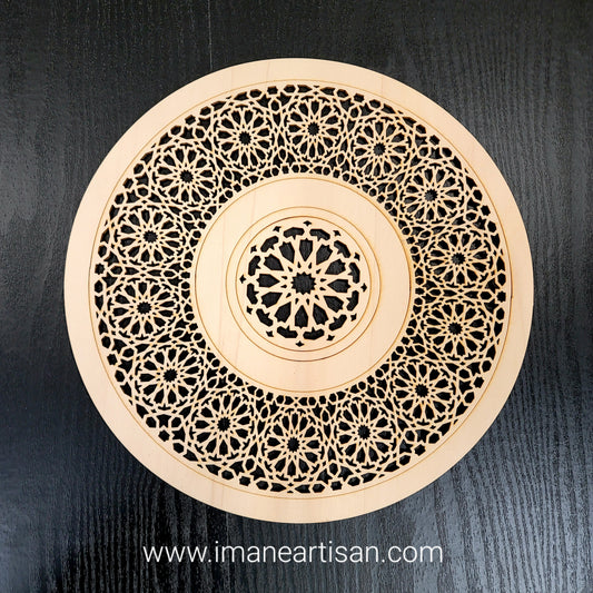 C-001/ Moroccan Arabesque Circle / Carved Wood / Laser Cut Wood / geometric Design/ Table decor / wall decor / ceiling decor / Zowaqa