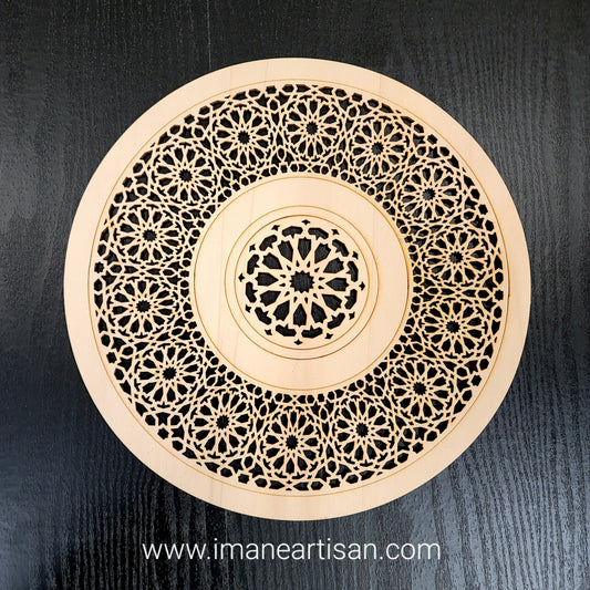 C-001/ Moroccan Arabesque Circle / Carved Wood / Laser Cut Wood / geometric Design/ Table decor / wall decor / ceiling decor / Zowaqa