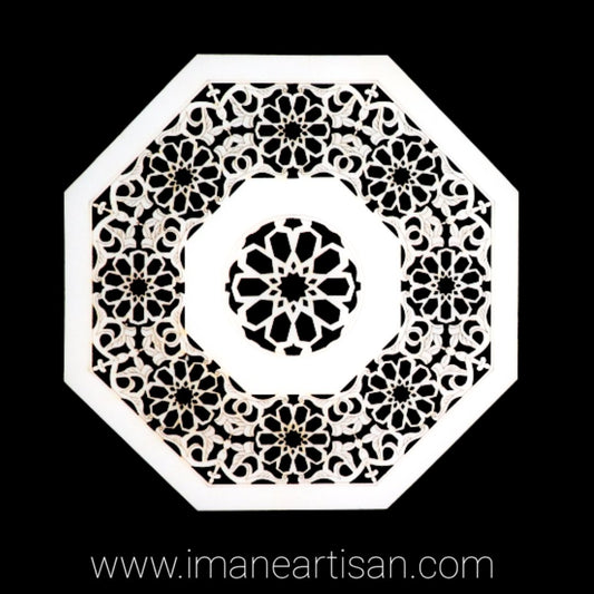 O-003/ Moroccan Arabesque Octagon / Carved Wood / Laser Cut Wood / geometric Design/ Table decor / wall decor / ceiling decor / Zowaqa