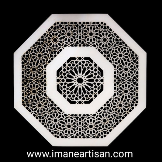 O-001/ Moroccan Arabesque Octagon / Carved Wood / Laser Cut Wood / geometric Design/ Table decor / wall decor / ceiling decor / Zowaqa